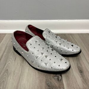 J75 by Jump Loafers Men's 8.5 Fabio Sparkly Silver Studded‎ Slip On Dress